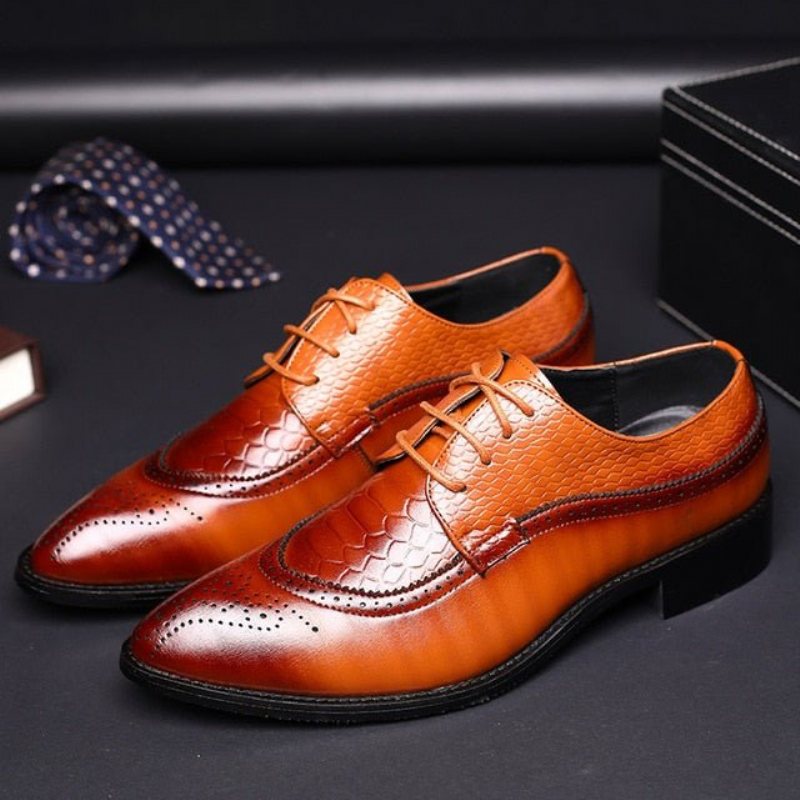 Ανδρικά Επίσημα Παπούτσια Alligator Πολυτέλεια Lace-up Brogue Φόρεμα - Καφέ