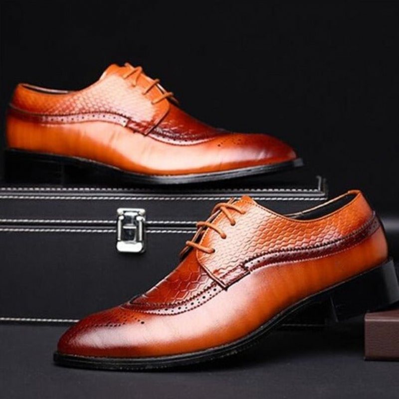 Ανδρικά Επίσημα Παπούτσια Alligator Πολυτέλεια Lace-up Brogue Φόρεμα - Καφέ