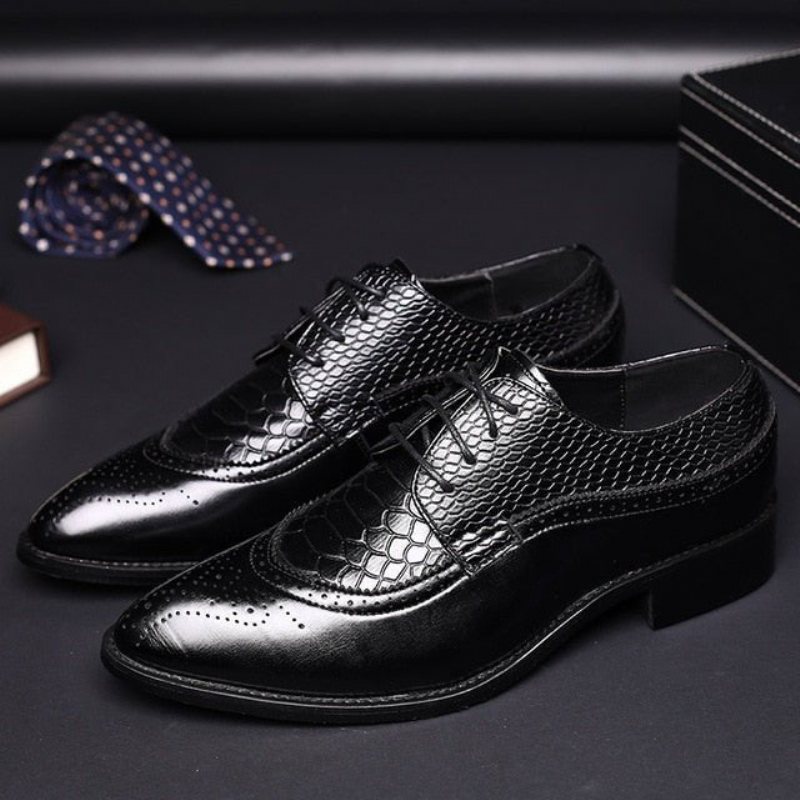 Ανδρικά Επίσημα Παπούτσια Alligator Πολυτέλεια Lace-up Brogue Φόρεμα - Μαύρο