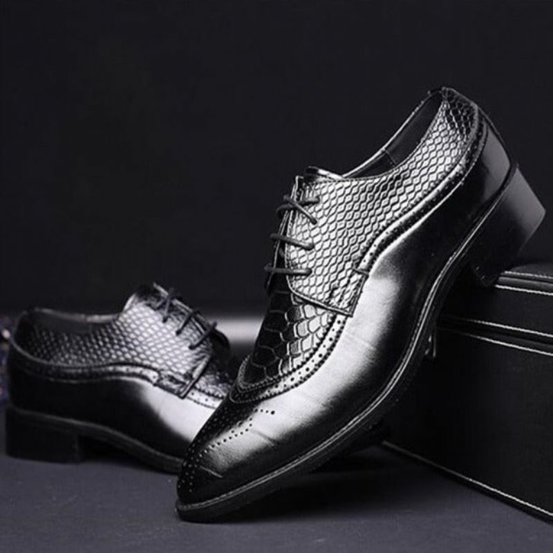 Ανδρικά Επίσημα Παπούτσια Alligator Πολυτέλεια Lace-up Brogue Φόρεμα - Μαύρο