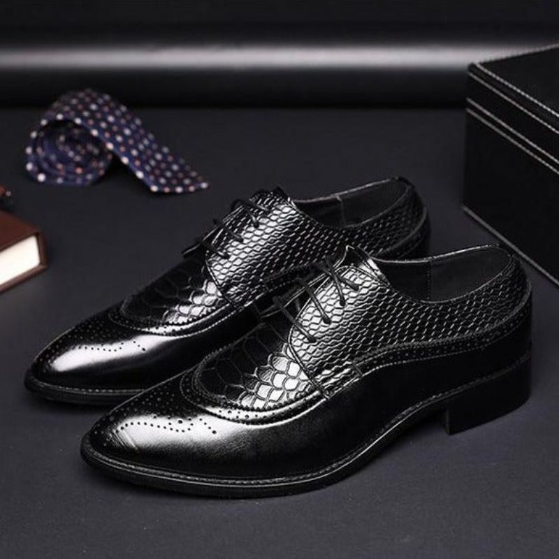 Ανδρικά Επίσημα Παπούτσια Alligator Πολυτέλεια Lace-up Brogue Φόρεμα - Μαύρο