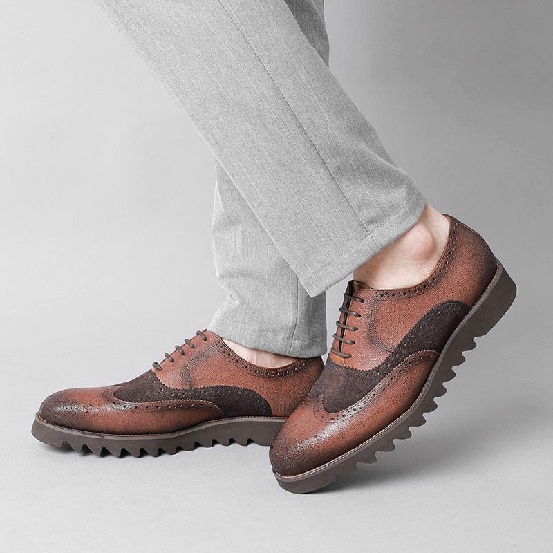 Ανδρικά Επίσημα Παπούτσια Alligator Πολυτέλεια Wingtip Brogue Casual - Καφές