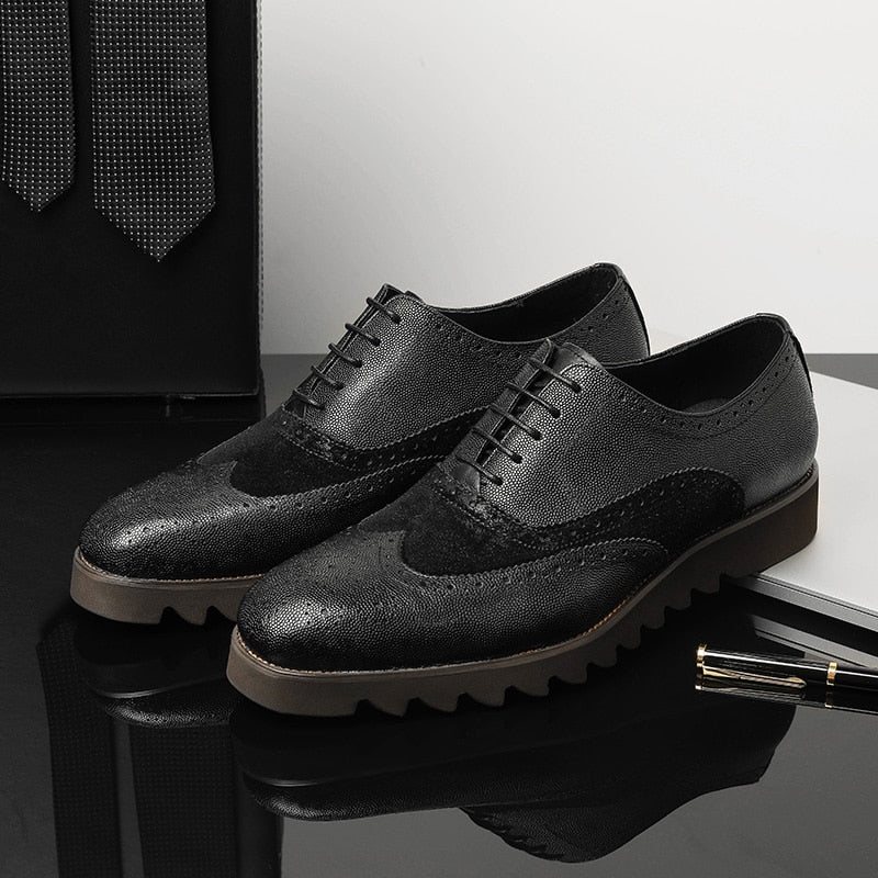 Ανδρικά Επίσημα Παπούτσια Alligator Πολυτέλεια Wingtip Brogue Casual - Μαύρο