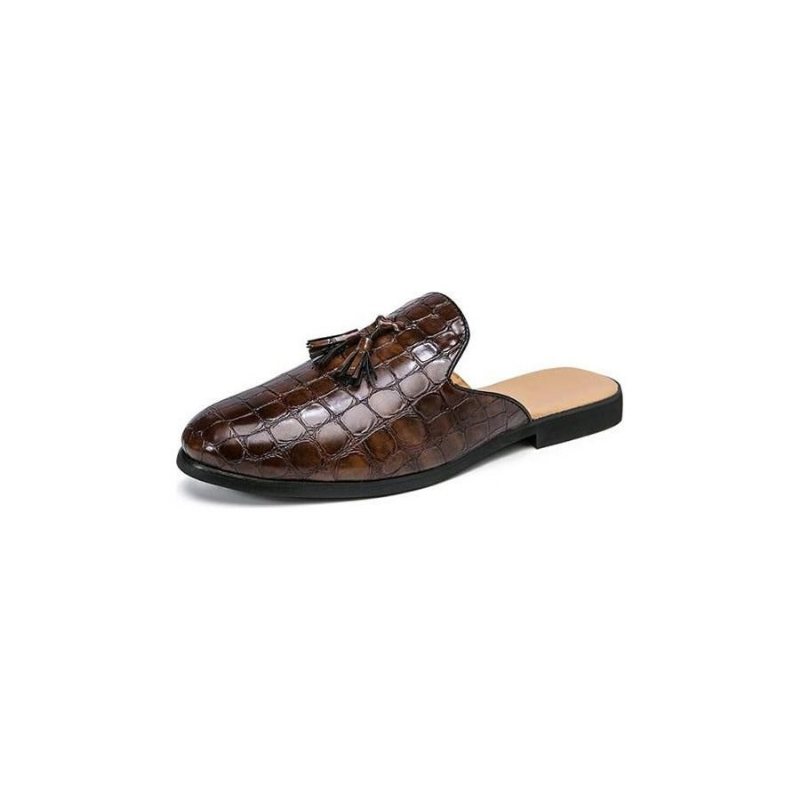 Ανδρικά Επίσημα Παπούτσια Chic Comfortable Crocodile Pattern Slip-on Mules - Καφές