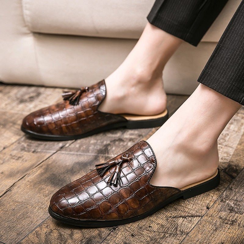 Ανδρικά Επίσημα Παπούτσια Chic Comfortable Crocodile Pattern Slip-on Mules - Καφές