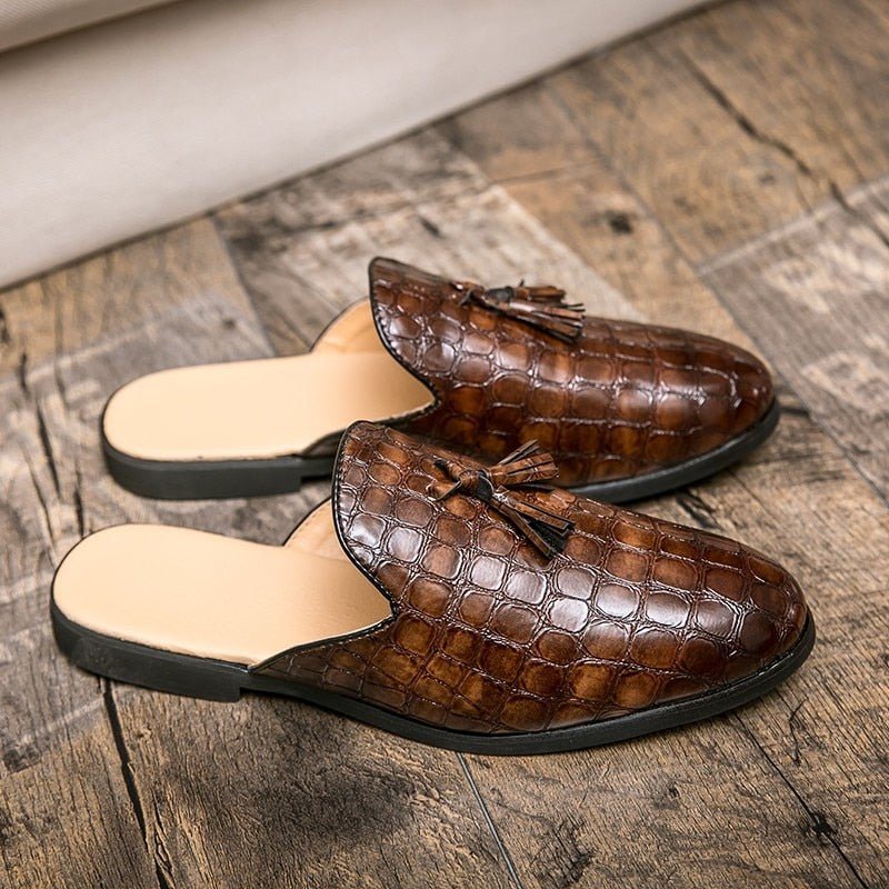 Ανδρικά Επίσημα Παπούτσια Chic Comfortable Crocodile Pattern Slip-on Mules - Καφές