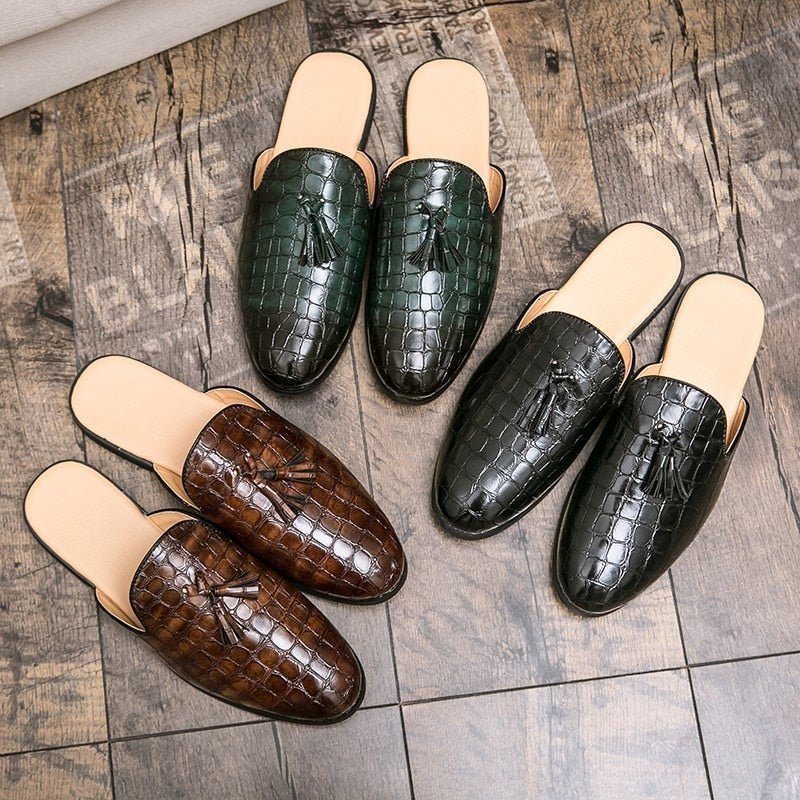 Ανδρικά Επίσημα Παπούτσια Chic Comfortable Crocodile Pattern Slip-on Mules - Καφές