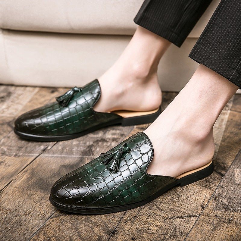 Ανδρικά Επίσημα Παπούτσια Chic Comfortable Crocodile Pattern Slip-on Mules - Πράσινος