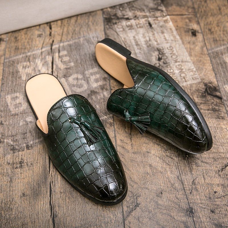 Ανδρικά Επίσημα Παπούτσια Chic Comfortable Crocodile Pattern Slip-on Mules - Πράσινος