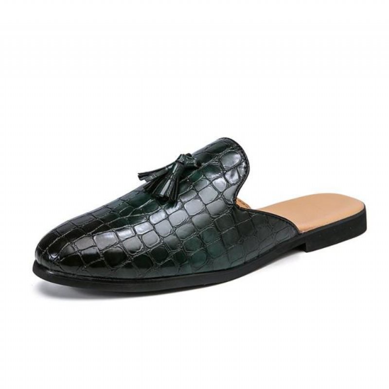 Ανδρικά Επίσημα Παπούτσια Chic Comfortable Crocodile Pattern Slip-on Mules - Πράσινος