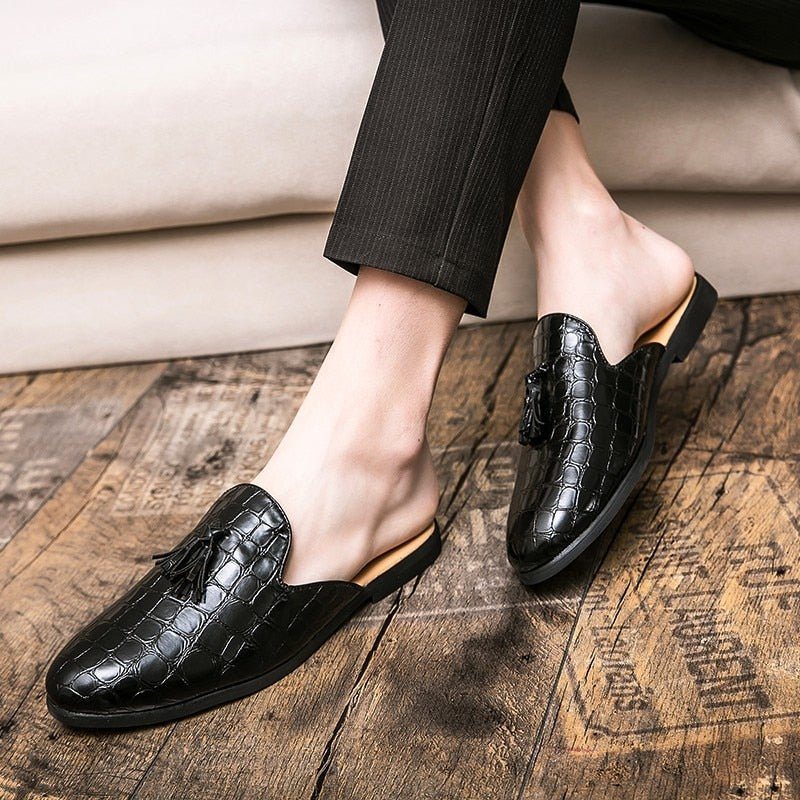 Ανδρικά Επίσημα Παπούτσια Chic Comfortable Crocodile Pattern Slip-on Mules - Μαύρος