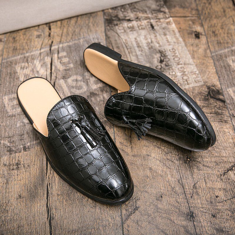 Ανδρικά Επίσημα Παπούτσια Chic Comfortable Crocodile Pattern Slip-on Mules - Μαύρος