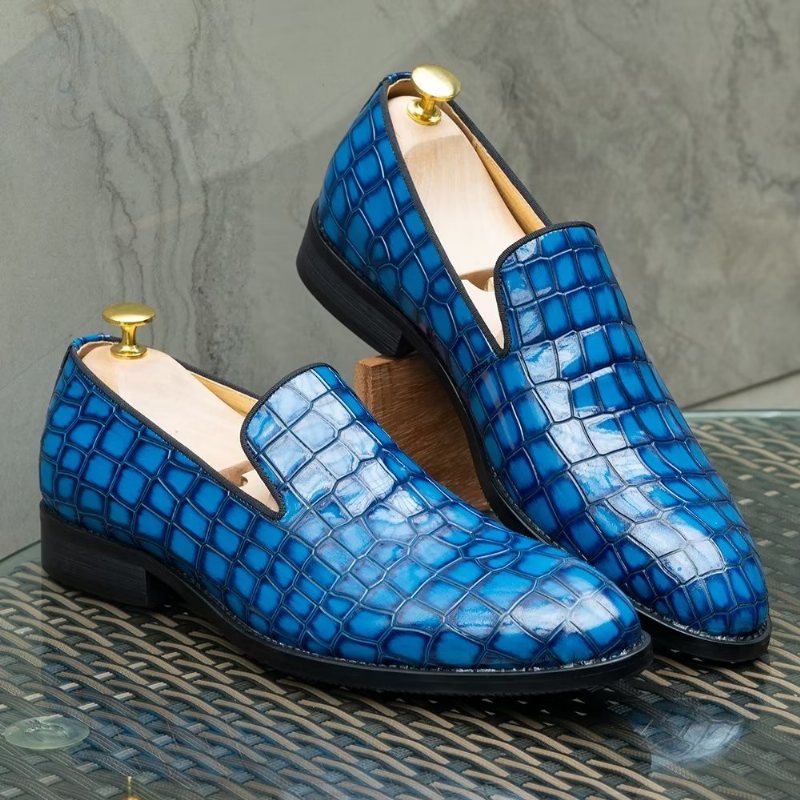 Ανδρικά Επίσημα Παπούτσια Chic Crocodile Leather Slip-on - Μπλε