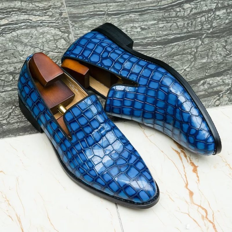 Ανδρικά Επίσημα Παπούτσια Chic Crocodile Leather Slip-on - Μπλε