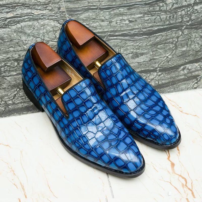 Ανδρικά Επίσημα Παπούτσια Chic Crocodile Leather Slip-on - Μπλε