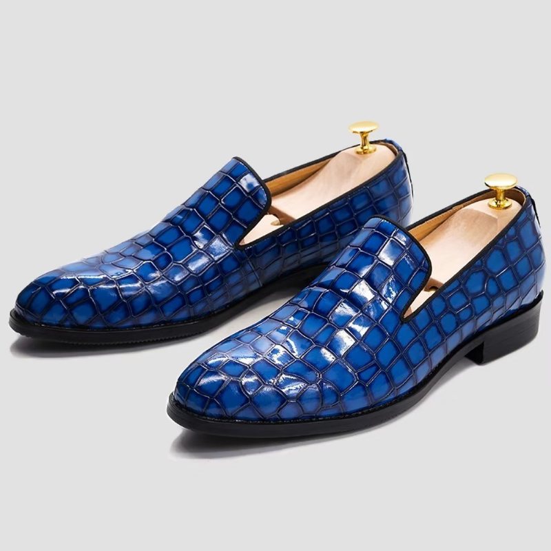 Ανδρικά Επίσημα Παπούτσια Chic Crocodile Leather Slip-on - Μπλε