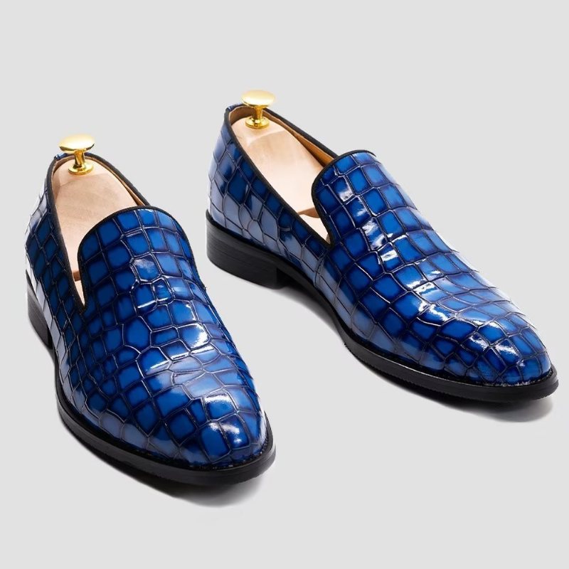 Ανδρικά Επίσημα Παπούτσια Chic Crocodile Leather Slip-on - Μπλε