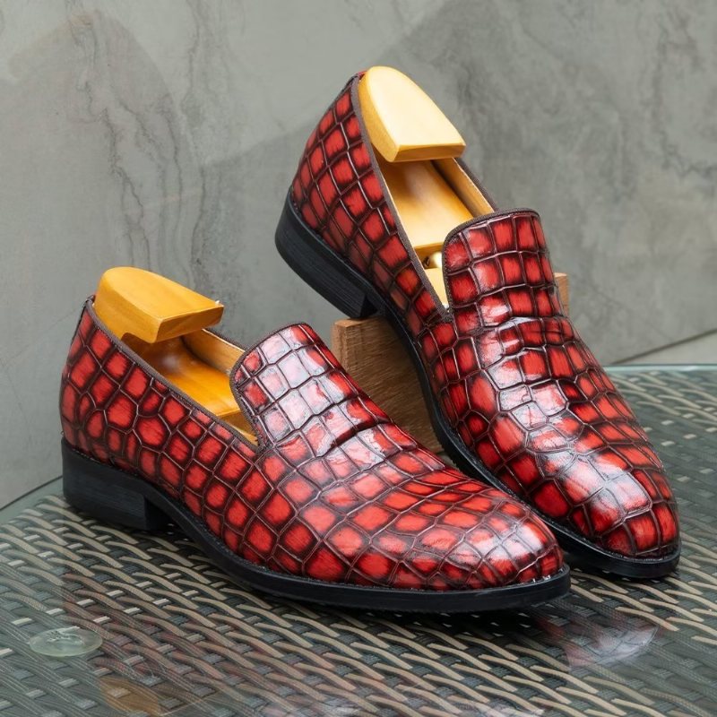 Ανδρικά Επίσημα Παπούτσια Chic Crocodile Leather Slip-on - Κόκκινο