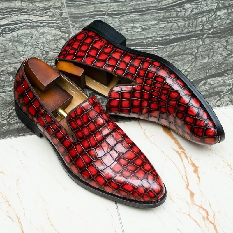 Ανδρικά Επίσημα Παπούτσια Chic Crocodile Leather Slip-on - Κόκκινο