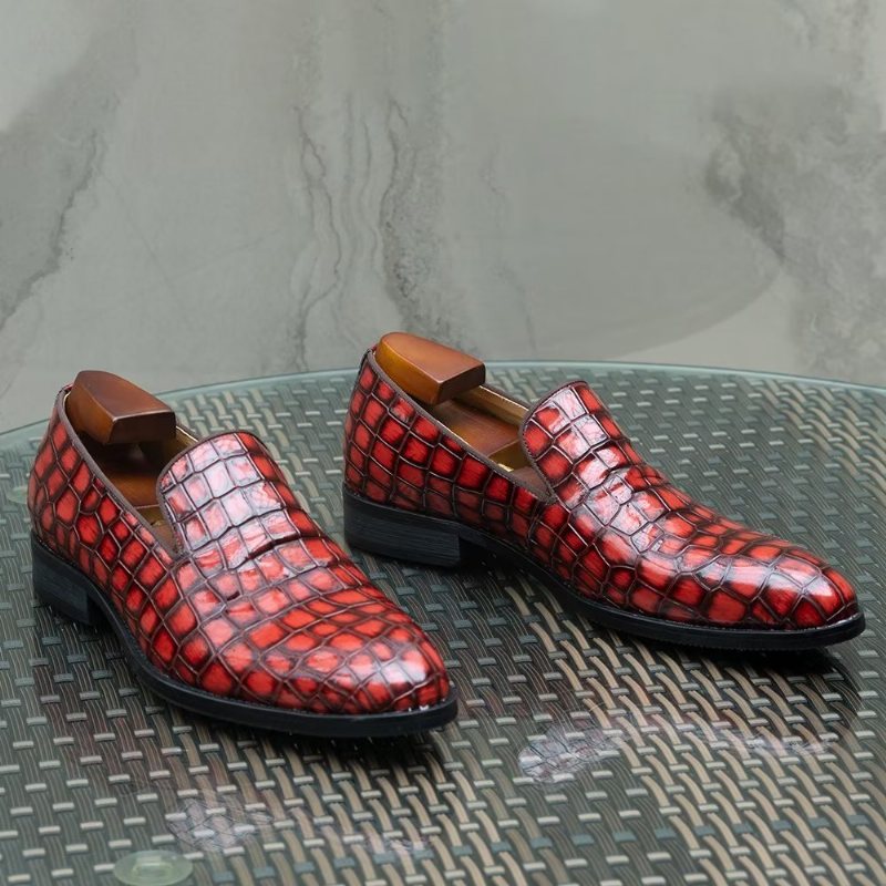 Ανδρικά Επίσημα Παπούτσια Chic Crocodile Leather Slip-on - Κόκκινο