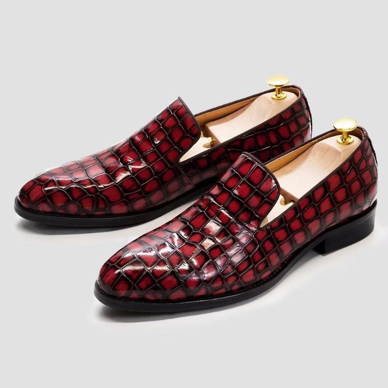 Ανδρικά Επίσημα Παπούτσια Chic Crocodile Leather Slip-on - Κόκκινο