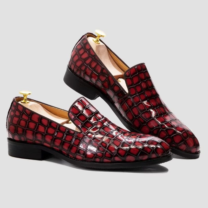 Ανδρικά Επίσημα Παπούτσια Chic Crocodile Leather Slip-on - Κόκκινο