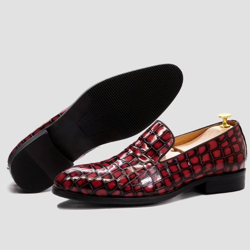 Ανδρικά Επίσημα Παπούτσια Chic Crocodile Leather Slip-on - Κόκκινο