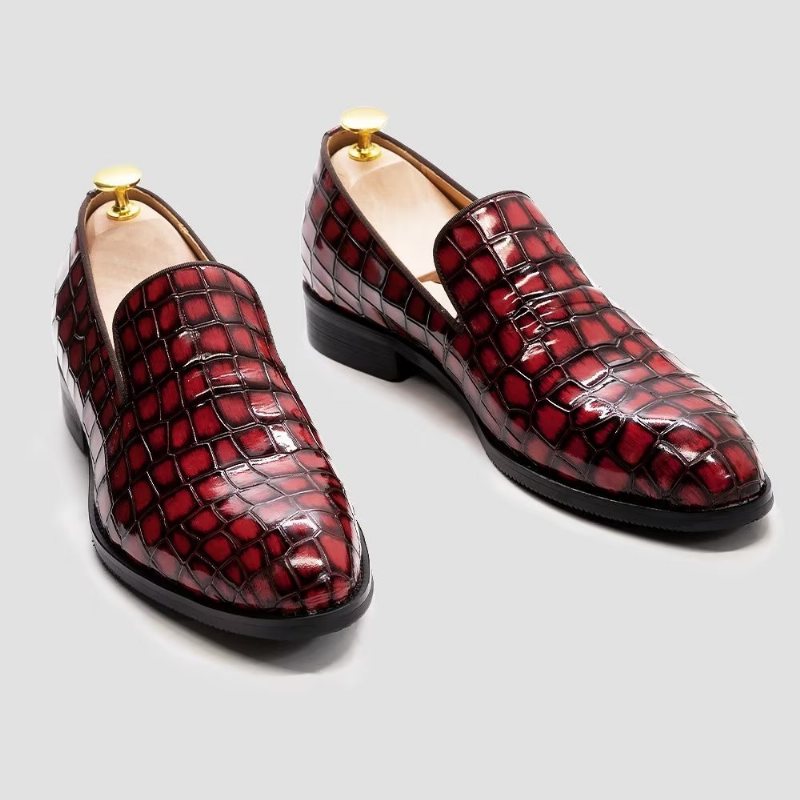 Ανδρικά Επίσημα Παπούτσια Chic Crocodile Leather Slip-on - Κόκκινο