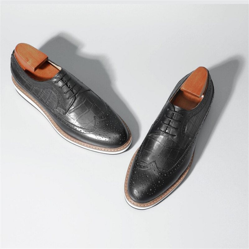 Ανδρικά Επίσημα Παπούτσια Cow Leather Designer Brogue Casual - Μαύρο 