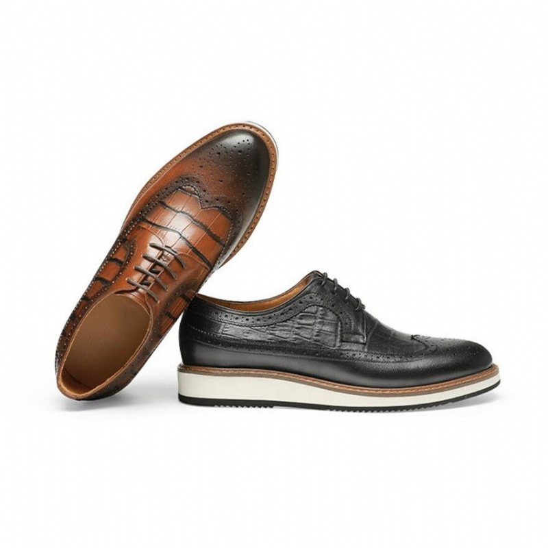 Ανδρικά Επίσημα Παπούτσια Cow Leather Designer Brogue Casual - Μαύρο 