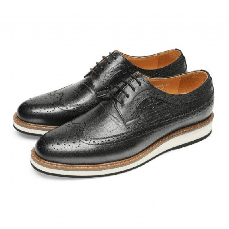 Ανδρικά Επίσημα Παπούτσια Cow Leather Designer Brogue Casual - Μαύρο 