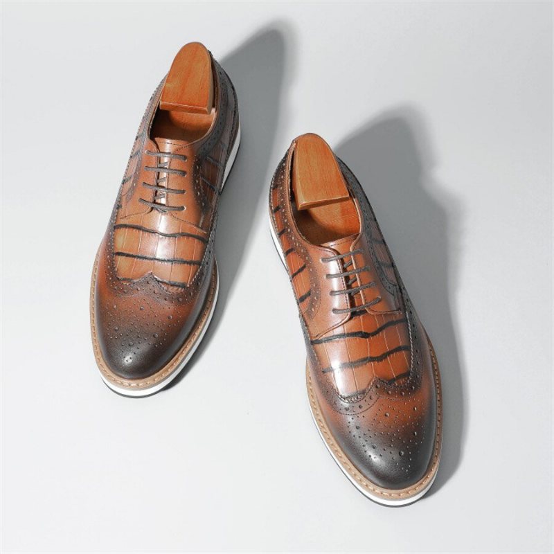 Ανδρικά Επίσημα Παπούτσια Cow Leather Designer Brogue Casual - Καφές