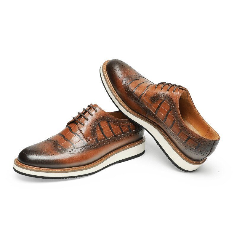 Ανδρικά Επίσημα Παπούτσια Cow Leather Designer Brogue Casual - Καφές