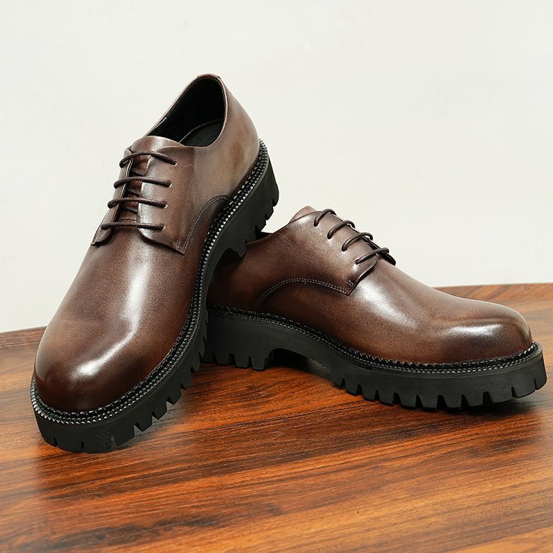 Ανδρικά Επίσημα Παπούτσια Cow Leather Lace Up Brogues - Καφές