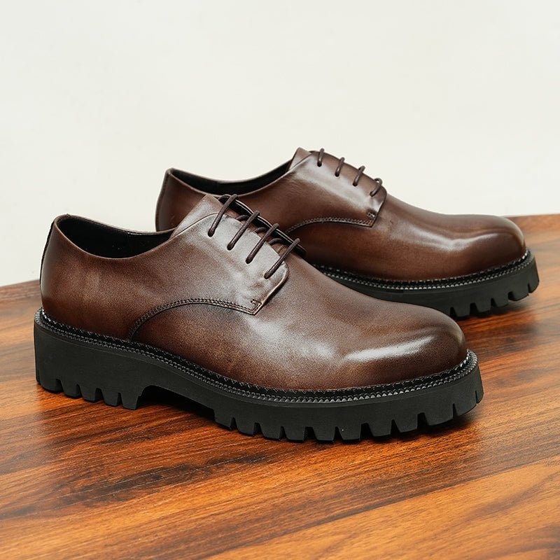 Ανδρικά Επίσημα Παπούτσια Cow Leather Lace Up Brogues - Καφές