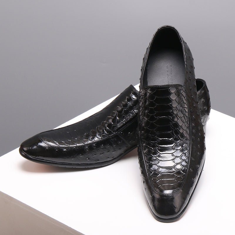 Ανδρικά Επίσημα Παπούτσια Croc Texture Leather Slip-on Oxford Brogues - Μαύρο