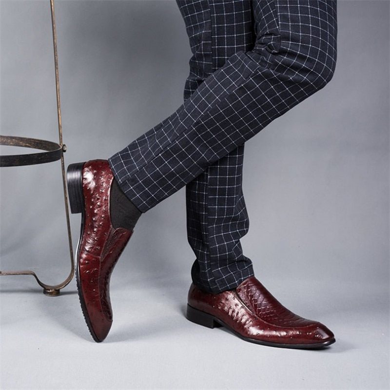 Ανδρικά Επίσημα Παπούτσια Croc Texture Leather Slip-on Oxford Brogues - Κόκκινο