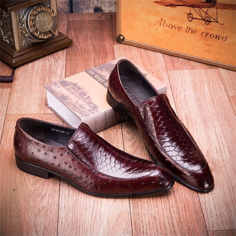 Ανδρικά Επίσημα Παπούτσια Croc Texture Leather Slip-on Oxford Brogues - Κόκκινο