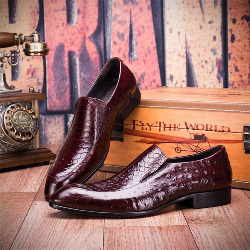 Ανδρικά Επίσημα Παπούτσια Croc Texture Leather Slip-on Oxford Brogues - Κόκκινο