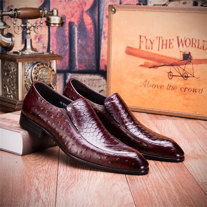 Ανδρικά Επίσημα Παπούτσια Croc Texture Leather Slip-on Oxford Brogues - Κόκκινο