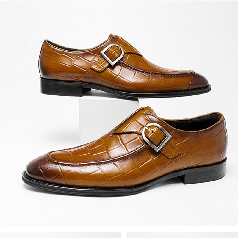 Ανδρικά Επίσημα Παπούτσια Crocodile Leather Elegance Slip-on Toe Dress - Καφές