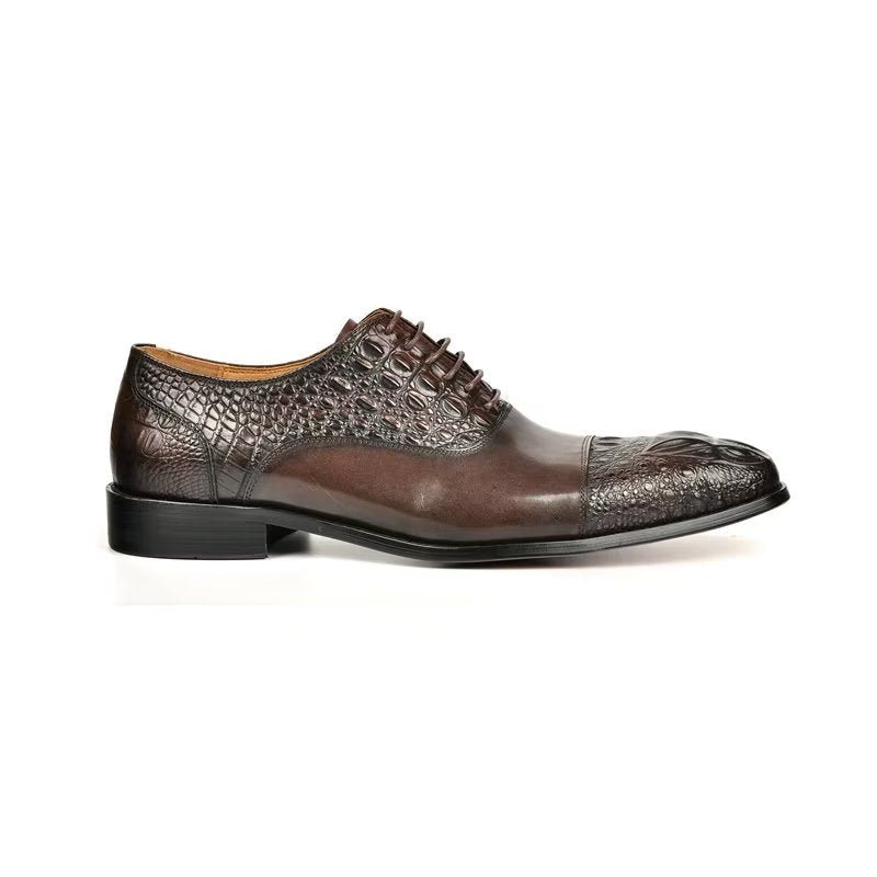 Ανδρικά Επίσημα Παπούτσια Elegance Crocodile Texture Φορέματος Oxford - Καφές