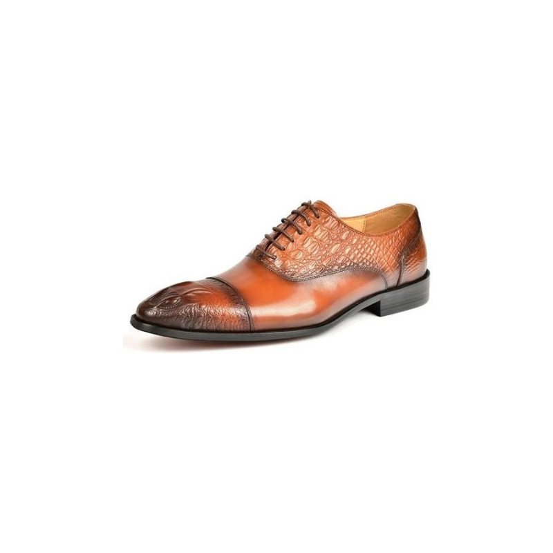 Ανδρικά Επίσημα Παπούτσια Elegance Crocodile Texture Φορέματος Oxford - Καφέ