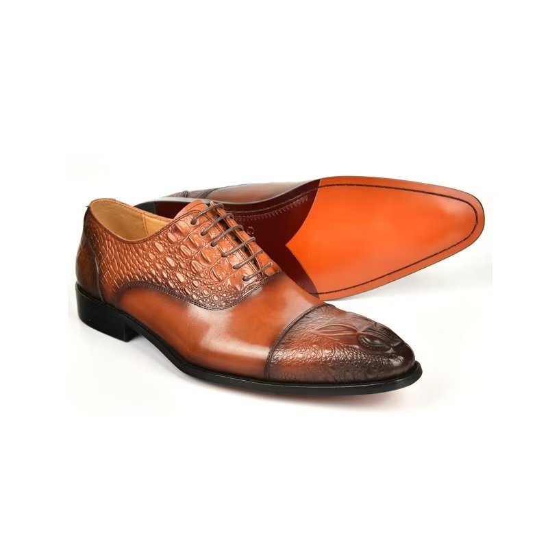 Ανδρικά Επίσημα Παπούτσια Elegance Crocodile Texture Φορέματος Oxford - Καφέ