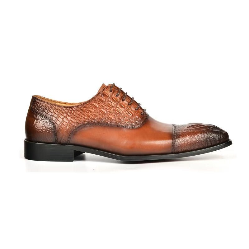 Ανδρικά Επίσημα Παπούτσια Elegance Crocodile Texture Φορέματος Oxford - Καφέ