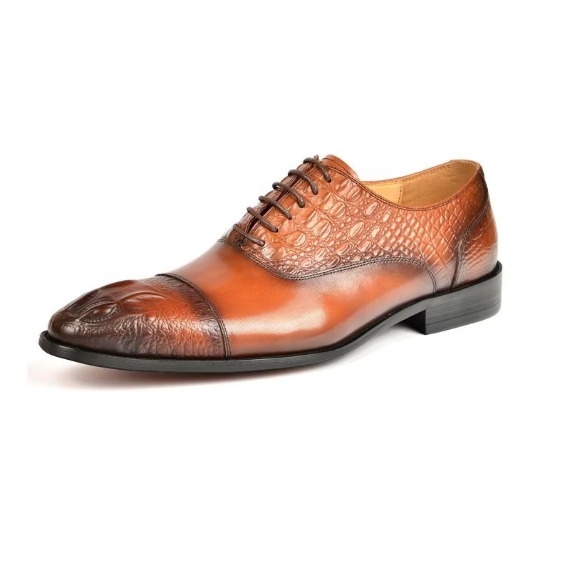 Ανδρικά Επίσημα Παπούτσια Elegance Crocodile Texture Φορέματος Oxford - Καφέ