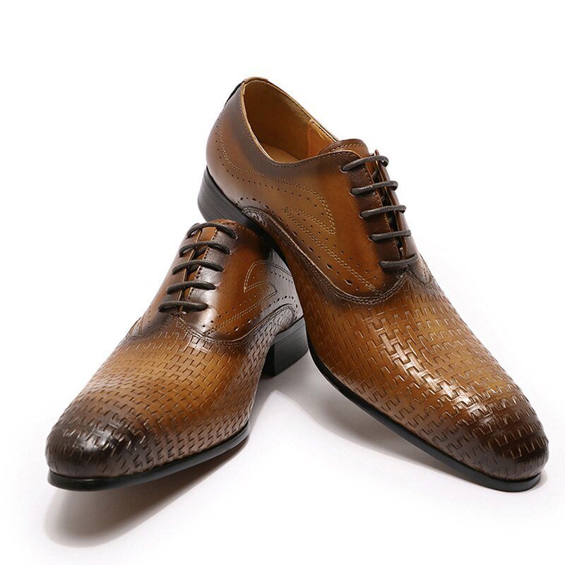 Ανδρικά Επίσημα Παπούτσια Eleganza Exotic Lace-up Pointed Toe Oxford - Καφές