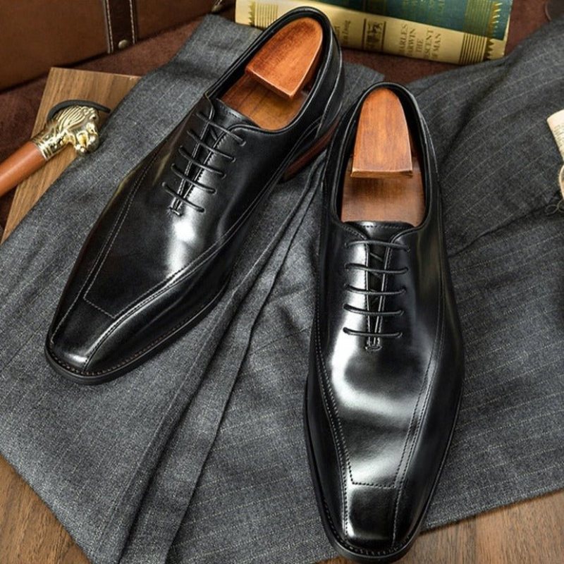 Ανδρικά Επίσημα Παπούτσια Exotic Brogue Δερμάτινα Με Κορδόνια - Μαύρο 