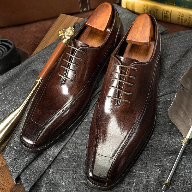 Ανδρικά Επίσημα Παπούτσια Exotic Brogue Δερμάτινα Με Κορδόνια - Καφές