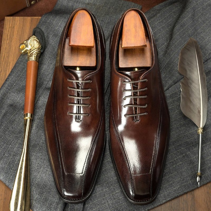 Ανδρικά Επίσημα Παπούτσια Exotic Brogue Δερμάτινα Με Κορδόνια - Καφές